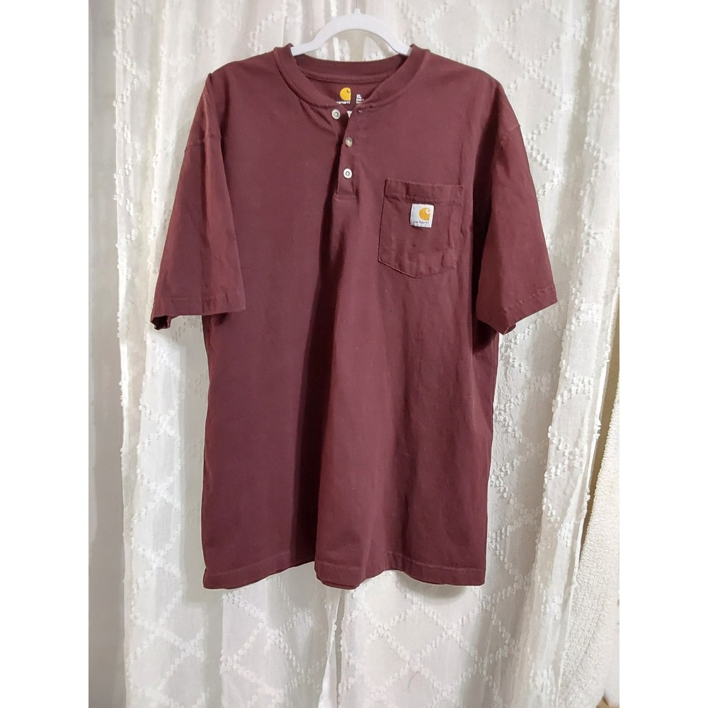 Carhartt Mens XL Burgundy Short Sleeve Henley Pocket T-Shirt Maroon Workwear